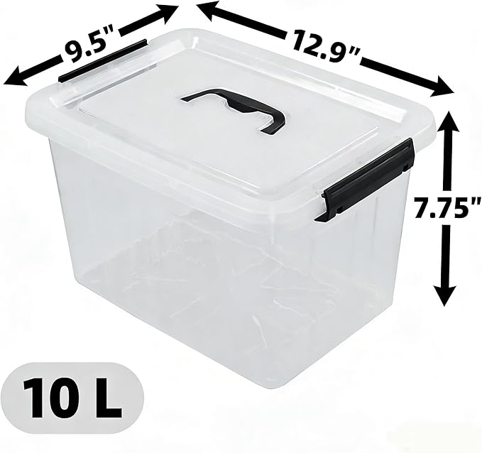 Plastic Storage Bins with Lids 6 Pack Storage Organizer 10 L Stackable Storage Bins with Buckle-Up Latches and Handle Storage Totes for Home Office Pantry Organization Clear