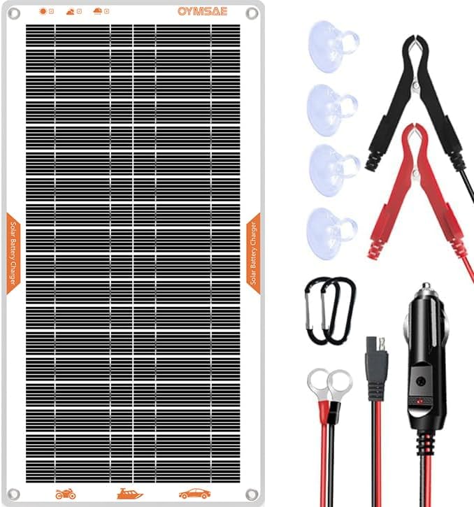 OYMSAE White 10W Solar Car Battery Charger Portable 12V Trickle Battery Charger &amp Maintainer Waterproof Solar Panel for Car Boat Automotive RV