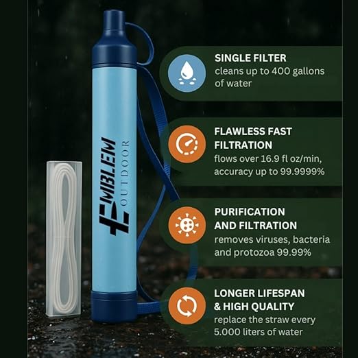 Portable Water Filter Straw for Emergencies and Survival. Emergency Water Filtration to Purify Water When Camping Hiking or During a Disaster. Personal Water Filter and Purifier for Travel (2 Pack)