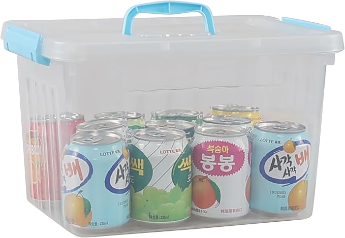 12 L Plastic Storage Bin with Lid Clear Transparent Box with Handles Set of 1