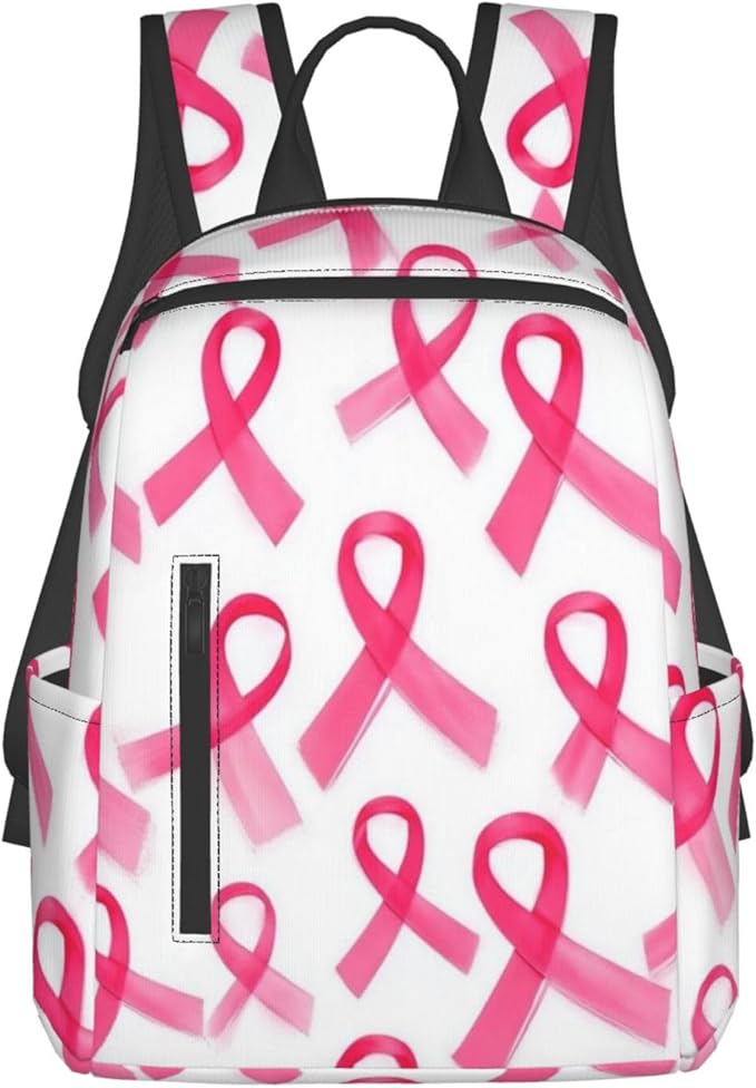 Pink Breast Cancer Ribbon Backpack Bookbag Outdoor Daypack with Adjustable Shoulder Straps Multipurpose Backpack