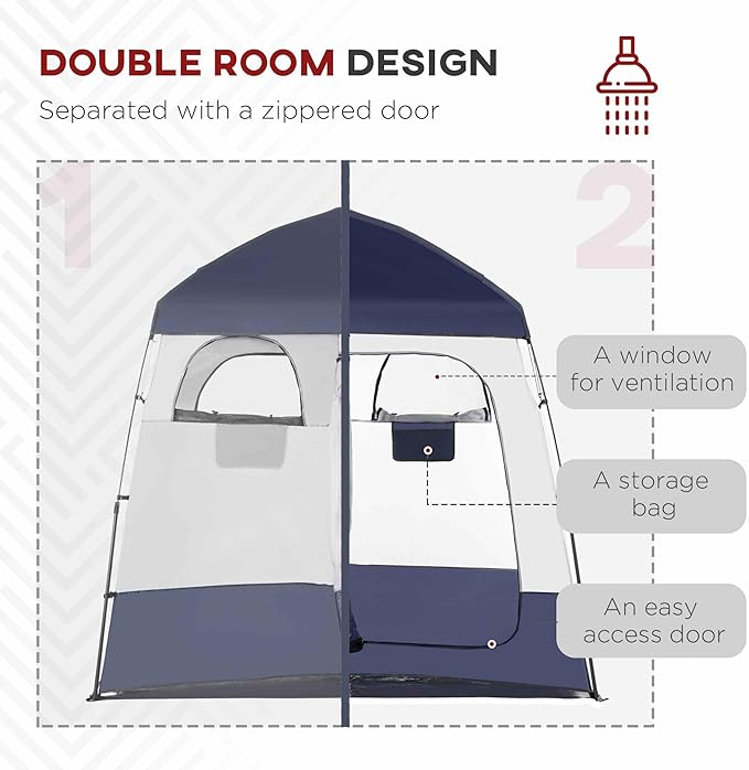Camping Shower Tent - Instant Setup 2 Room Privacy Shelter w/20L Shower Bag 2000mm Waterproof Enclosure &amp Detachable Floor Portable Bathroom Tent for Beach/Camping/RV