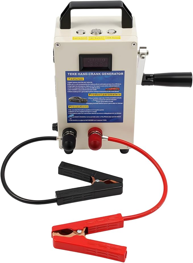 Hand Crank Generator 20A 15600mAh Portable Power Station High Power Manual Power Supply Emergency Charger with Handle&ampCable Lines for Field Operations Natural Disasters Survival Training