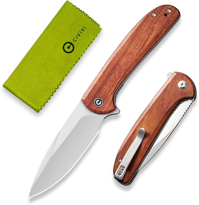 CIVIVI Primitrox Folding Knife for EDC Flipper Pocket Knife with 3.48 Nitro-V Blade Wood Handle for Everyday Carry C23005A-3