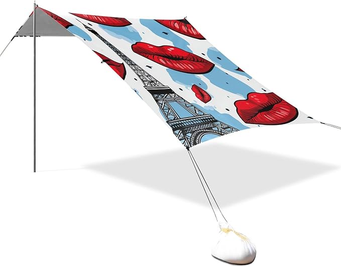 ALAZA Paris Eiffel Tower Red Lips Beach Tent Sun Shelter Portable Canopy Sunshade for Outdoor Camping Picnics Backyard Fun 10x9 ft