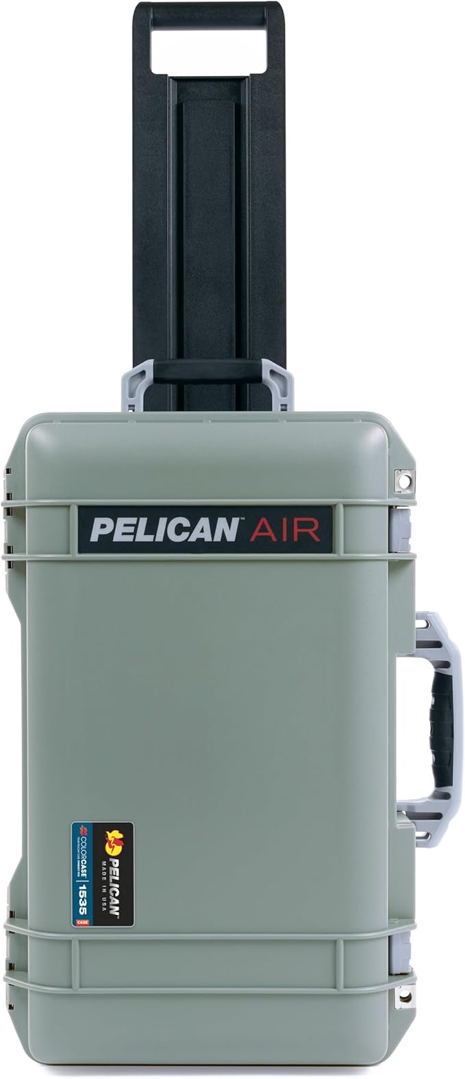 Pelican Air 1535 Carry-On Sage Green - Medium Size Waterproof Case with TrekPak Kit and Mesh Lid Organizer - Silver Handles &amp Latches