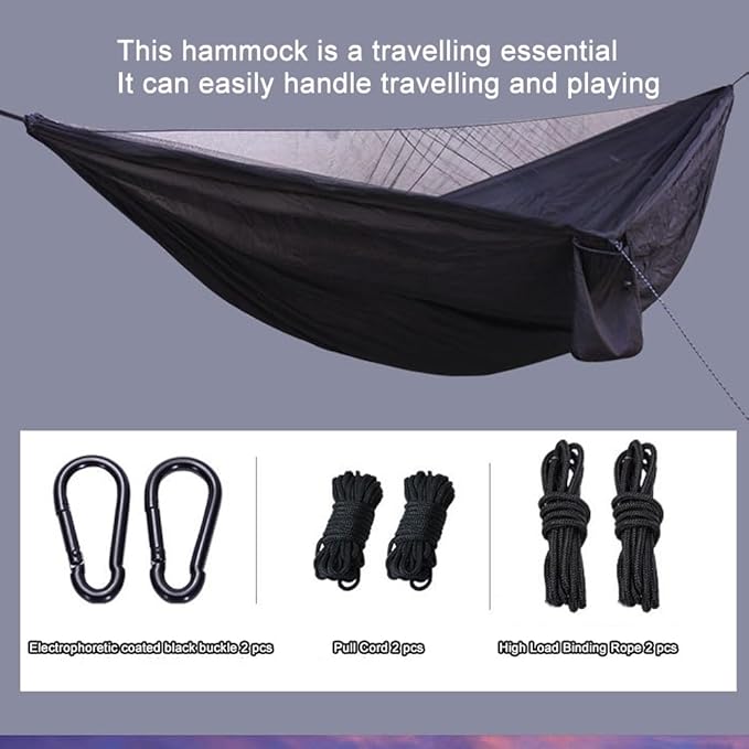 Portable Hammock Standhammock FrameElasticated Automatic Quick-open Ultra-light Nylon with Mosquito Net Hammock Suitable for Travelling and Camping(Army Green)