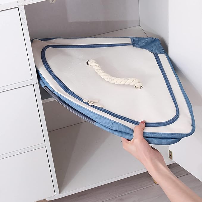 Foldable Storage Bins Cubes Boxes with Lid Triangle Corner Collapsible Fabric Storage Box Navy