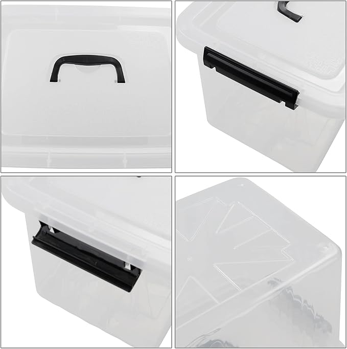 Zopnny 6-Pack 12 Quart Latch Box Stackable Organizer Bins with Latching Lids Clear Plastic Organization Containers for Closet Bedroom Shelving Units and Everyday Home Storage