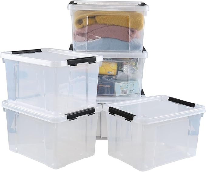 Pekky 22 Qt Clear Plastic Storage Bins with Lids and Wheels 6 Packs Plastic Latching Container Box for Organizing