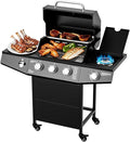 3-Burner Propane Gas Grill with Side Burner 40000 BTU Outdoor BBQ Grill with Stainless Steel Grates Built-in Thermometer &amp WheelsOutdoor Cooking for Patio Backyard BBQ