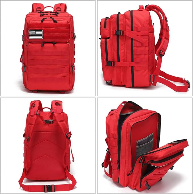 45L Military Tactical Backpacks Molle Army Assault Pack 3 Day Bug Out Bag Hiking Treeking Rucksack (Red)
