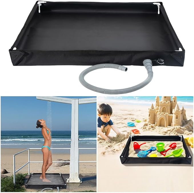 Foldable Shower Base with Drain Hose Camping Shower Base Outdoor Tent Shower Tray for RV Outdoor Camping Shower Beach Pet Bath