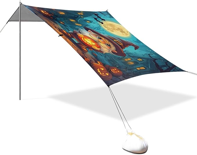 ALAZA Halloween Gnome Beach Tent Sun Shelter UPF50+ Protection Beach Shade Canopy w/ 4 Sandbags for Outdoor Camping Fishing Backyard Fun Picnic 10x9 ft