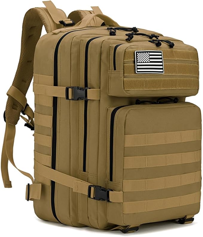 Tactical Backpack for Men Large Military Style Hiking Backpack with MOLLE System Travel Camping Bag for Trekking (khaki)