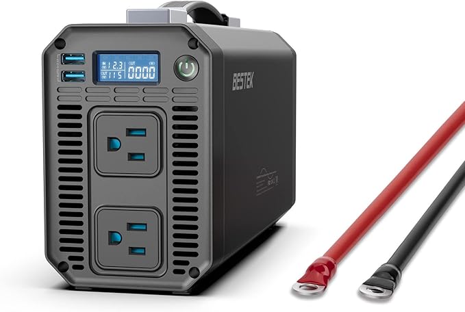 BESTEK 1200 Watt Power Inverter 12V DC to 110V AC Car Inverter with LCD Display 2 AC Outlets 5V/2.4A USB Port Cables Included Car Power Converter for Truck Home Vehicles Laptop