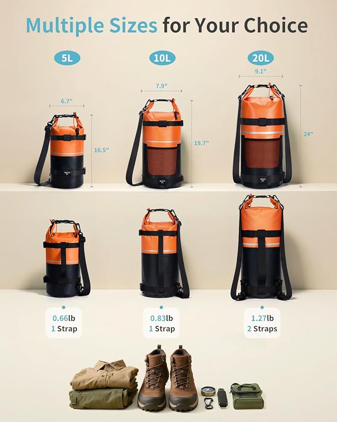 ECOHUB Waterproof Dry Bag for Women Men 5L/10L/20L Roll Top Lightweight Dry Storage Bag Backpack for Travel Kayaking Hiking Floating with Waterproof Phone Case