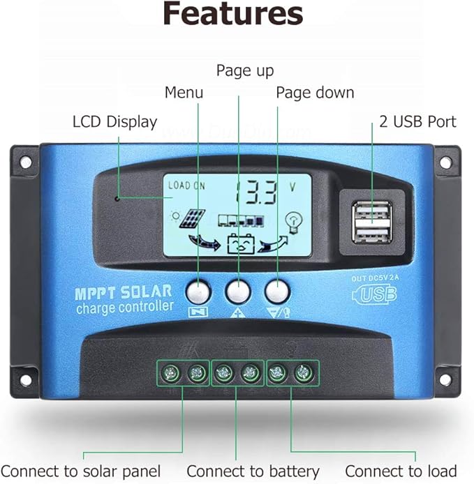 SolaMr Solar Charge Controller 40AMP Solar Panel Battery Regulator 12V/24V Auto with LCD Display Dual 5V USB Adjustable Parameter Fits for OpenAGMGel Lead Acid Batteries (40A)