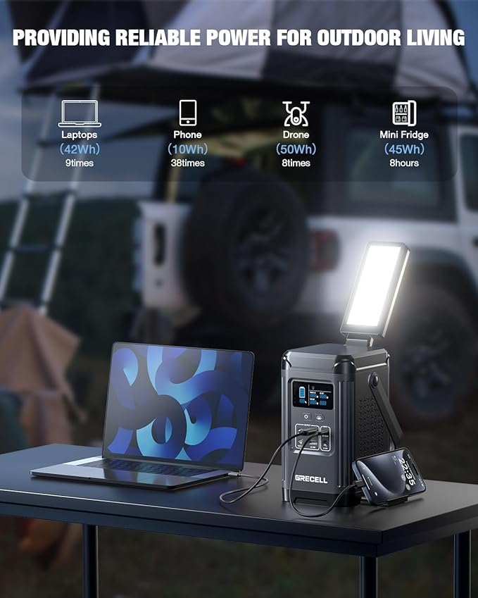 240W Portable Power Station 153.6WH Solar Generator GRECELL LiFePO4 Battery Dual Way 100W PD Portable Power Bank with Integrated Stand for Outdoors Camping Travel (No Wall Charger Included)