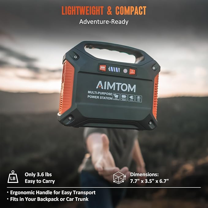 AIMTOM 155Wh Portable Power Station with 30W Solar Panel – 150W Peak/110V AC 18W USB-C 2x USB-A &amp 12V DC – Solar Generator for Camping Home RV Travel &amp Emergencies