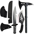 DOOM BLADE Camping Hatchet Axe with Nylon SheathTomahawk Viking Forged High Carbon SteelPortable Camping Axe for Outdoor Splitting WoodHunting (Double-Bit Axe + Hatchet + Fixed Blade Knife)