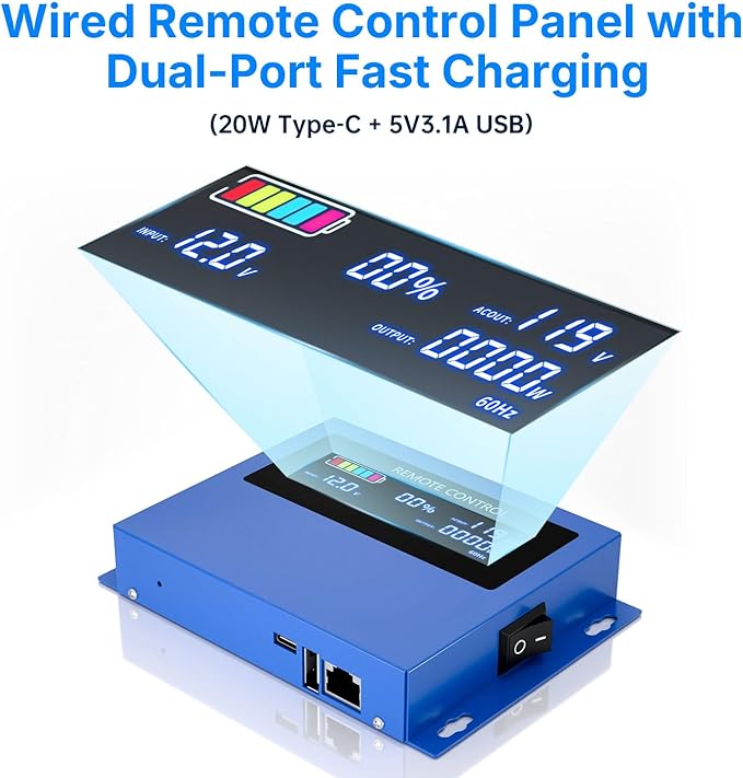 4000w Pure sine Wave Inverter DC 12V to AC 110V/120V Converter 8000w (Peak) with LCD Display Wireless/Wired Remote Control 4AC outlets and 4USB.Ideal for Camping RV Travel Off-Grid Solar Systems
