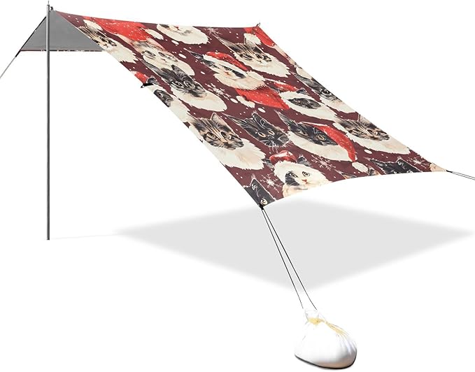 ALAZA Christmas Cat Kitten Beach Tent Sun Shelter UPF50+ Protection Beach Shade Canopy w/ 4 Sandbags for Outdoor Camping Fishing Backyard Fun Picnic 10x9 ft