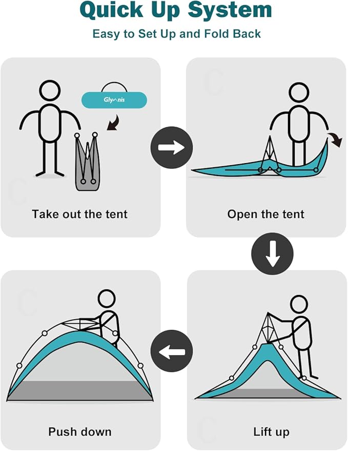 Glymnis Pop Up Beach Tent Sun Shade Shelter for 4 Person Portable Automatic Hydraulic Beach Tent with UPF 50+ Lightweight &amp Vent Windows Easy Setup for Family Picnic