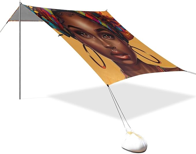 ALAZA Beautiful Black Woman Portrait with African Features Beach Tent Sun Shelter Portable Canopy Sunshade for Outdoor Camping Picnics Backyard Fun 10x9 ft