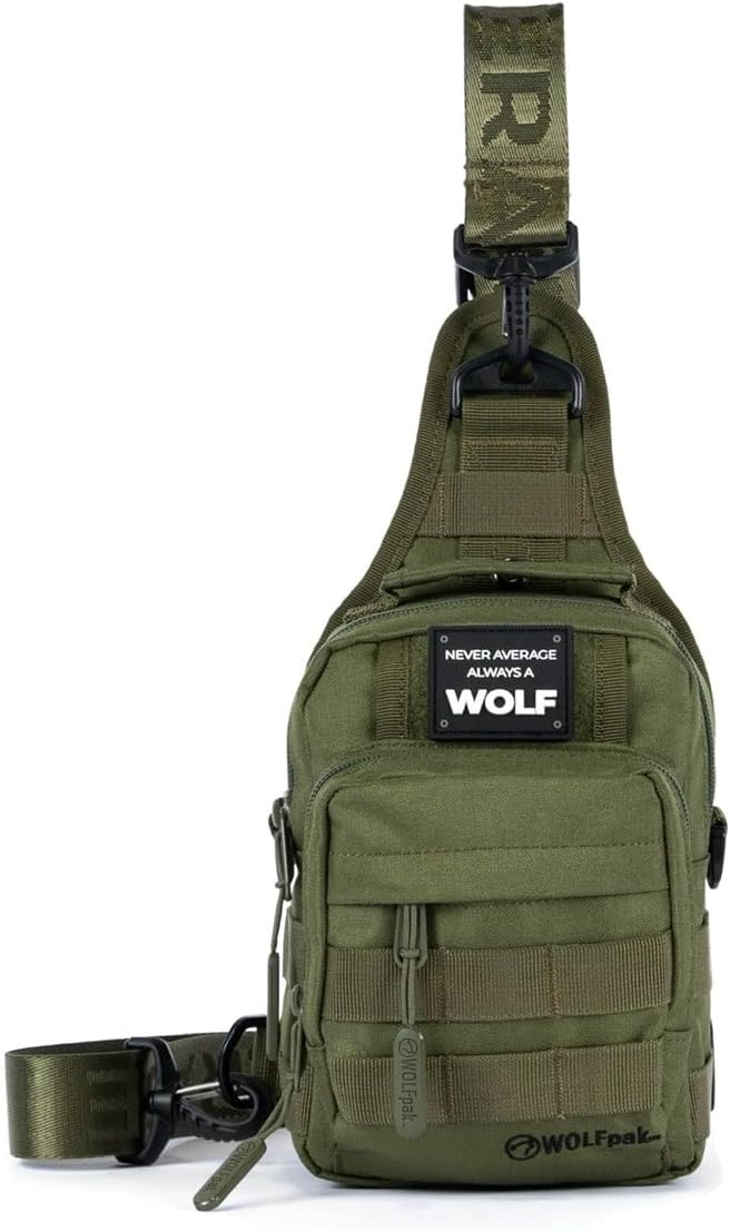 WOLFpak 4L Mini Tactical Sling Bag (OD Green) Compact Crossbody Backpack for Gym Travel &amp EDC | Tactical Shoulder Bag with Multiple Pockets – Lightweight Durable Sling Pack for Men &amp Women