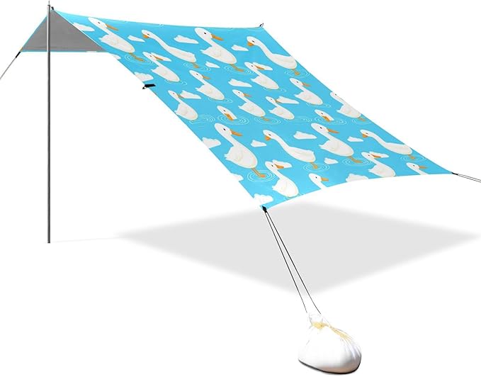 xigua Ducks Beach Tent Sun Shelter with Carrying Bag - Silver Coated Oxford Fabric Beach Canopy for Beach Camping Fishing - Includes Windproof Ropes Sandbags &amp Stakes