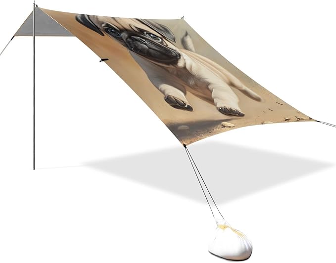 ALAZA Running Puppy Pug Dog Beach Tent Sun Shelter Portable Canopy Sunshade for Outdoor Camping Picnics Backyard Fun 10x9 ft