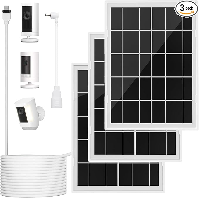 7W Solar Panel for Ring3Pack Solar Charger for Stick Up Cam Stick Up Cam Pro Spotlight Cam Plus/Pro with 10FT/3M Waterproof Long Cable and USB-C to Barrel Plug Adapter