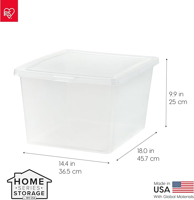 IRIS USA 4-Pack Storage Bins with Lids 25 Quart Clear Stackable Containers Box Organize Shoes Closet Shelves Clothes Blankets Towels - BPA-Free Plastic