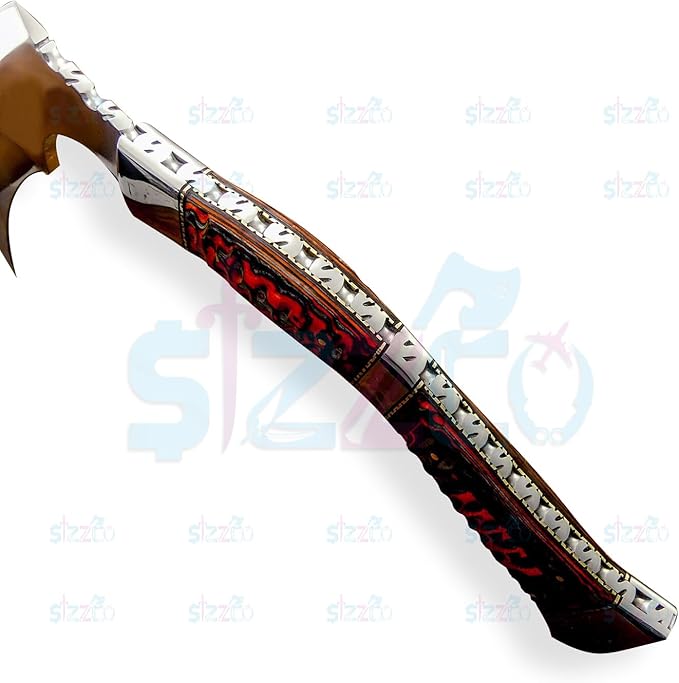 Beautiful Custom Hand-Forged D2 Steel Mirror Polished Blade Hunting Camping Tomahawk Axe with Leather Sheath Full Tang Fixed Blade Knife Ideal Gift for Birthday &amp Anniversary
