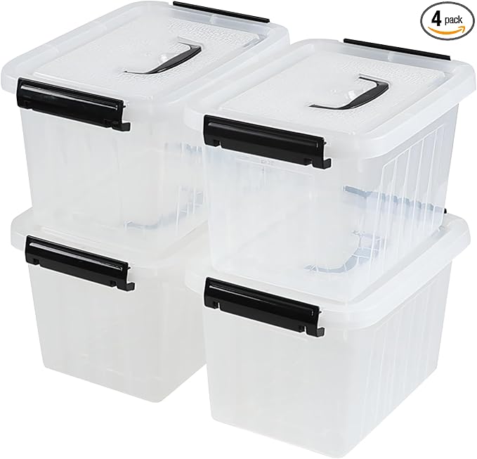 6.5 Quart Clear Storage Latch Box/Bins with Handle 4-Pack Plastic Container with Lid
