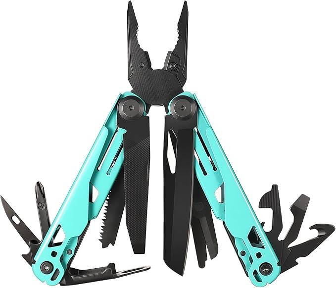 Multi Tool 20-in-1 Full-Size Lightweight EDC Multi-Purpose Pliers Folding Knife Tactical Gear Tools Boyfriend Gifts Equipment for Emergencies Hiking and Outdoor Camping (Blue)