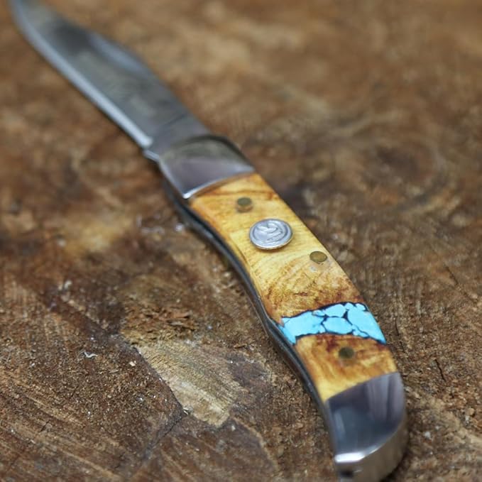 WHISKEY BENT HAT CO. Mini Hunter Folding Pocket Knife 2.75 Closed Length 440C Stainless Steel Blade (Turquoise River)
