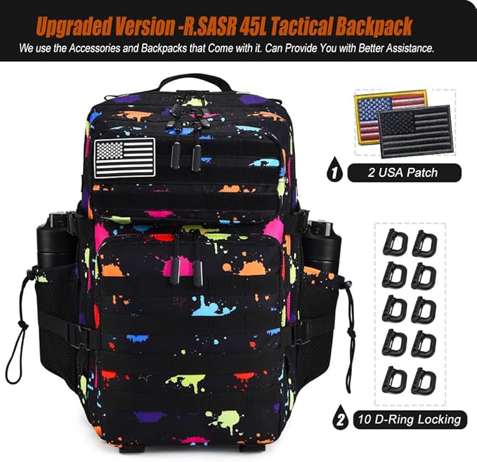 45L Tactical Backpack for Men Women Military Assault Pack with MOLLE Large 3 Day Bug Out Bag for Hiking Camping