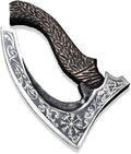 Viking Pizza Cutter Hand Forged Hatchet Mini Axe | Carbon Steel Slicer Chef Axe with Leather Sheath | Premium Pizza Oven Accessories for Camping Hunting &amp Gifts for Men (Vk Pizza Axe)