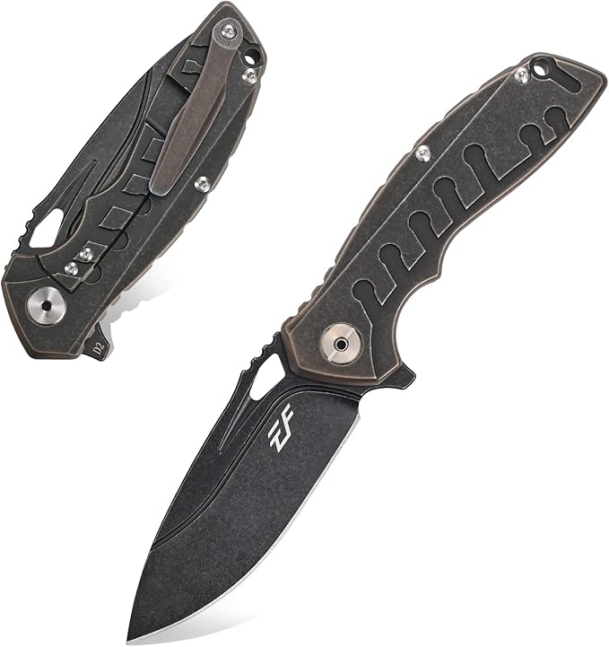 Eafengrow EF949 Folding Pocket Knife EDC D2 Steel Blade Titanium Alloy handle with Pocket Clip Fast Opening Ball Bearing Folder with Frame Lock For Outdoor Camping Travel
