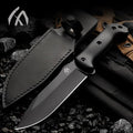 Tactical Fixed Blade Hunting Knife Black Fiber Handle 6.3-Inch Blade with Leather Sheath Moisture-Proof Non-Slip Grip 11.8-Inch Full LengthGifts for Father and Boyfriend Hand Tools Durable and