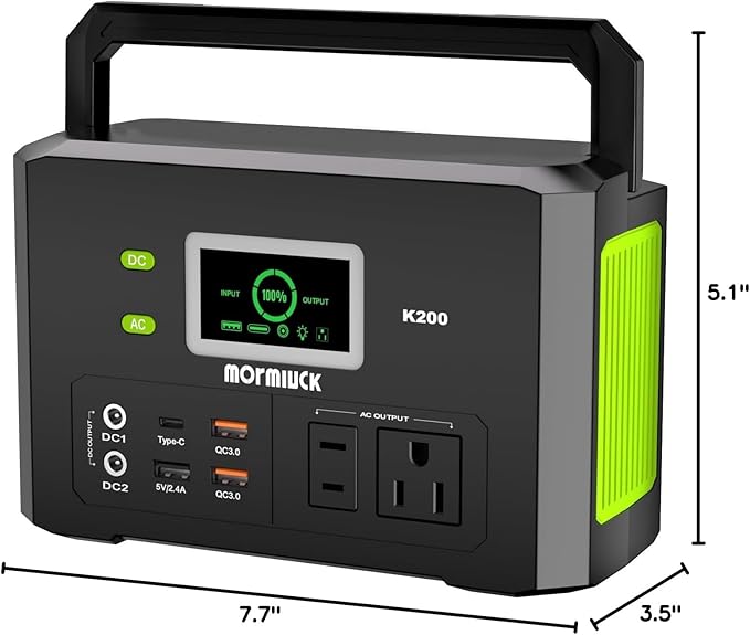 Portable Power Station 200W (400W Peak)Mormluck Solar Power Station with 110V AC Outlet32000mAh Backup Lithium Battery Generator for Home Backup Outdoor Emergency RV