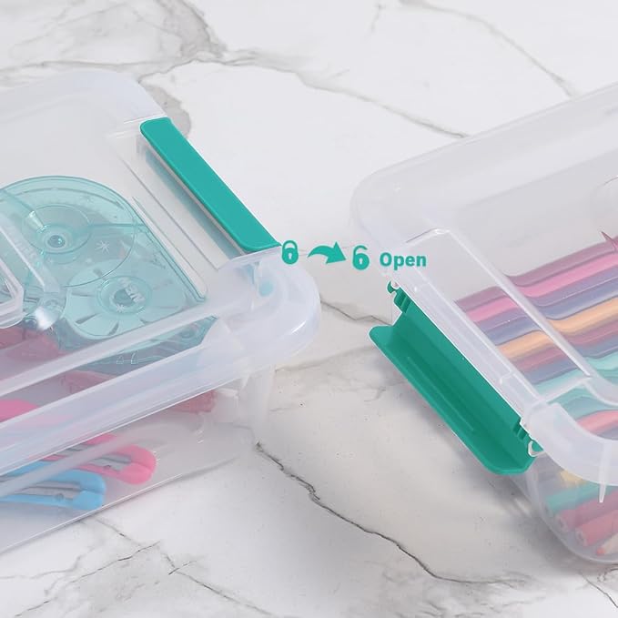 Plastic Storage Containers Clear Craft Storage Bins with Grey HandleOrganizer Box with Durable Lids Stackable Containers for Organizing Craft and Tools (8 Pack-4 Quart Green)