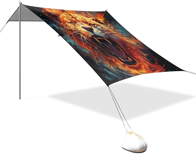 ALAZA Angry Lion Close Up Beach Tent Sun Shelter UPF50+ Protection Beach Shade Canopy w/ 4 Sandbags for Outdoor Camping Fishing Backyard Fun Picnic 10x9 ft