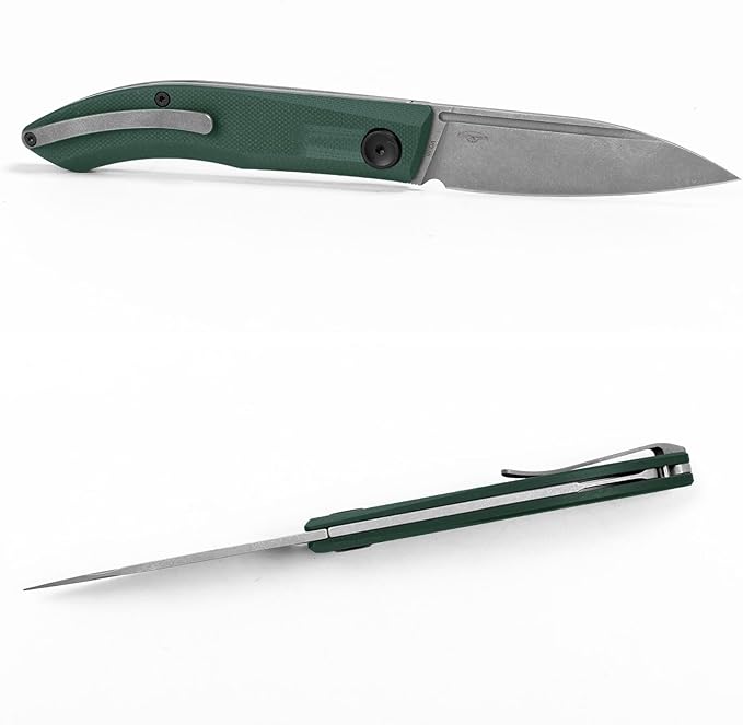 Real Steel Stella Slipjoint Folding Knife - 2.95 Grey washed VG-10 Blade G10 Textured Grip - Camping Hiking Daily Cutting - EDC Knife for Men and Women - Green