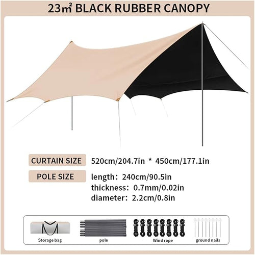 1 Apricot-Colored Black Canopy Camping Tent Outdoor Gear for Beach Park and Wilderness Sunshade and Rainproof Shelter(23 Square Meters)