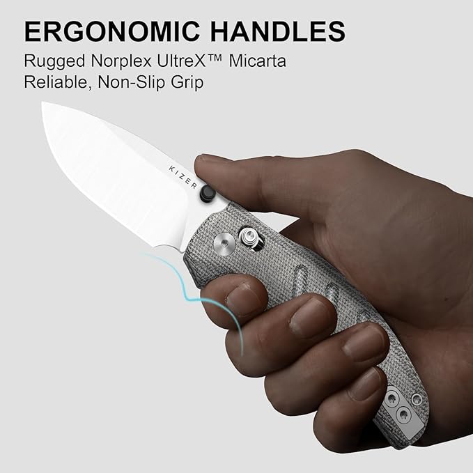 Kizer C01C 2.9 CD Sheepdog Pocket Knife 2.95 Elmax Drop Point Blade Folding Knife with Black Norplex UltreX™ Micarta Handle Small EDC Camping Survival Knives with Thumb Stud Ki3488.29CDA2