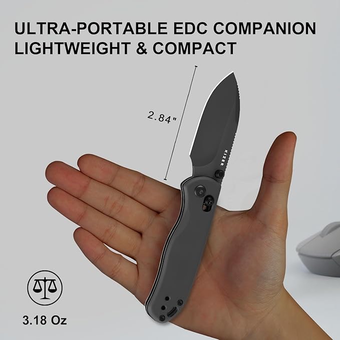 Kizer Drop Bear 2 Pocket Knife 2.84 Nitro-V Drop Point Blade Folding Knife with Gray Aluminum Handle Clutch Lock EDC Knives with Jimping on Spine for Men Women V3619.2KD2