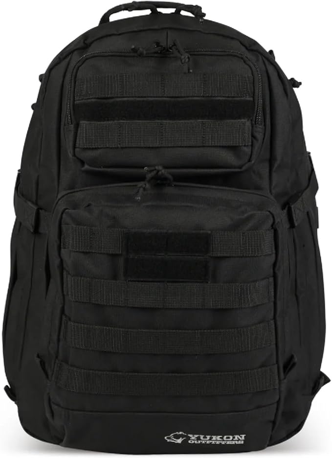 Yukon Outfitters Alpha Backpack - EDC Hiking Outdoor Ergonomic Durable 600D Polyester Pack with Multiple Storage Options - Black